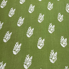 Leave Green Flower Motifs Linen Print