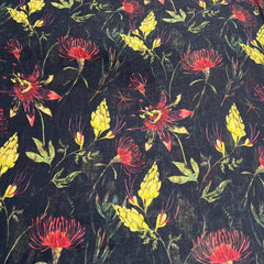 Black Blue Floral Pure Gauge Linen Print