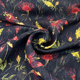 Black Blue Floral Pure Gauge Linen Print