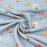 Light Blue Floral Multicolour Motifs Pure Gauge Linen Print