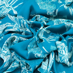 Turqouise Blue Floral Motifs Modal Satin Print