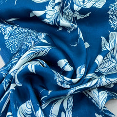 Teal Blue Floral Jal Modal Satin Print