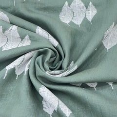 Sage Green Leave Pure Linen Print