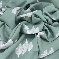 Sage Green Leave Pure Linen Print