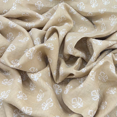 Beige Floral Pure Linen Print