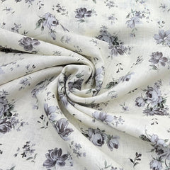 Off White With Grey Floral Gauge Linen Print