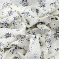 Off White With Grey Floral Gauge Linen Print