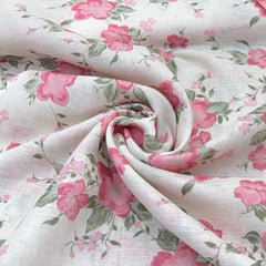 Off White With Pink Floral Gauge Linen Print