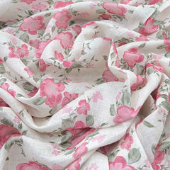 Off White With Pink Floral Gauge Linen Print