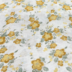 Off White With Yellow Floral Gauge Linen Print