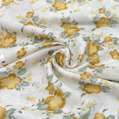 Off White With Yellow Floral Gauge Linen Print