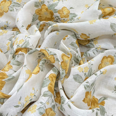 Off White With Yellow Floral Gauge Linen Print