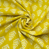 Yellow Floral Leaf Cotton Print