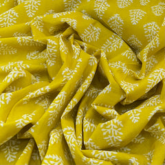 Yellow Floral Leaf Cotton Print