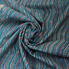 Teal Blue Zig Zag Cotton Print