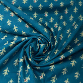 Teal Blue Floral Cotton Print