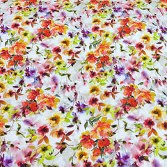 White With Multicolour Floral Rayon Satin print