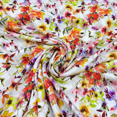 White With Multicolour Floral Rayon Satin print