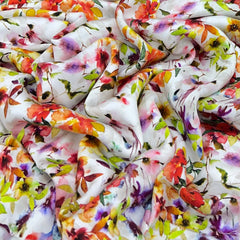 White With Multicolour Floral Rayon Satin print