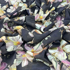 Black Multicolour Floral Muslin Print