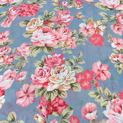 Greyish Blue Multicolour Floral Mul Mul Cotton Print