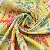 Yellow Multicolour Floral Mul Mul Cotton Print