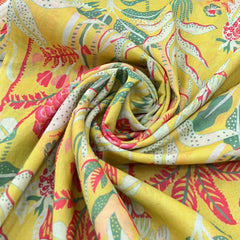 Yellow Multicolour Floral Mul Mul Cotton Print