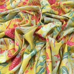 Yellow Multicolour Floral Mul Mul Cotton Print