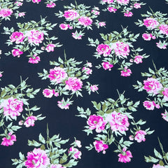 Black With Pink Floral Rayon Cotton Print