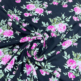Black With Pink Floral Rayon Cotton Print