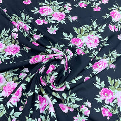 Black With Pink Floral Rayon Cotton Print