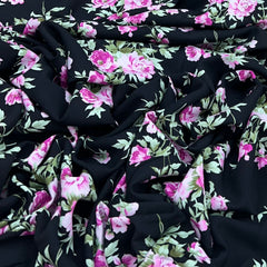 Black With Pink Floral Rayon Cotton Print