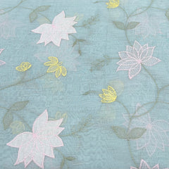 Mint Green Floral Mul Chanderi Applique Embroidery