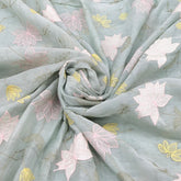 Mint Green Floral Mul Chanderi Applique Embroidery