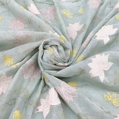 Mint Green Floral Mul Chanderi Applique Embroidery