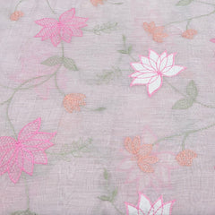 Light Onion Pink Floral Mul Chanderi Applique Embroidery