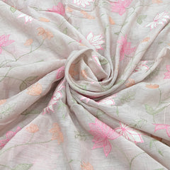 Light Onion Pink Floral Mul Chanderi Applique Embroidery