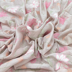 Light Onion Pink Floral Mul Chanderi Applique Embroidery