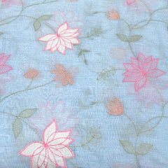 Light Blue Floral Mul Chanderi Applique Embroidery