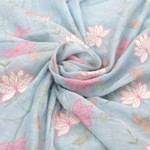 Light Blue Floral Mul Chanderi Applique Embroidery