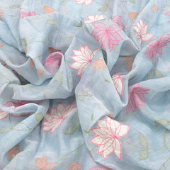 Light Blue Floral Mul Chanderi Applique Embroidery
