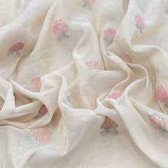 Natural Beige Chanderi Silk Tissue Embroidery