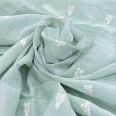 Mint Green Floral Mul Chanderi Mukaish Thread Embroidery