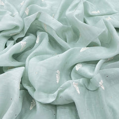 Mint Green Floral Mul Chanderi Mukaish Thread Embroidery