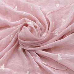 Pink Floral Mul Chanderi Mukaish Thread Embroidery