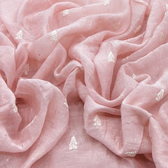 Pink Floral Mul Chanderi Mukaish Thread Embroidery