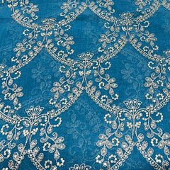 Teal Blue Floral Jal Mul Chanderi Zari Embroidery