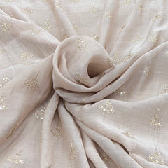 Light Brown Floral Mul Chanderi Zari Embroidery