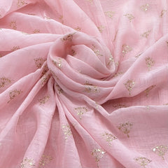 Light Pink Floral Mul Chanderi Zari Embroidery