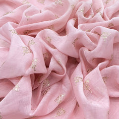 Light Pink Floral Mul Chanderi Zari Embroidery